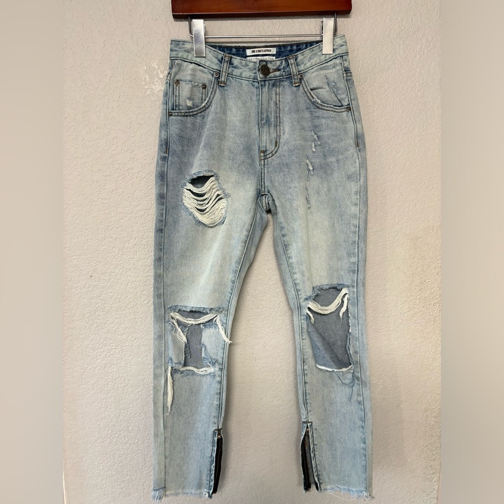 One X Oneteaspoon Mid Rise Distressed Side Zipper Freebird‎ Jeans Size 25